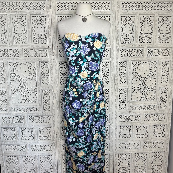 Vtg 80's/90's Laura Ashley Floral Cottagecore Prairie Strapless Sweetheart Dress - Picture 1 of 11